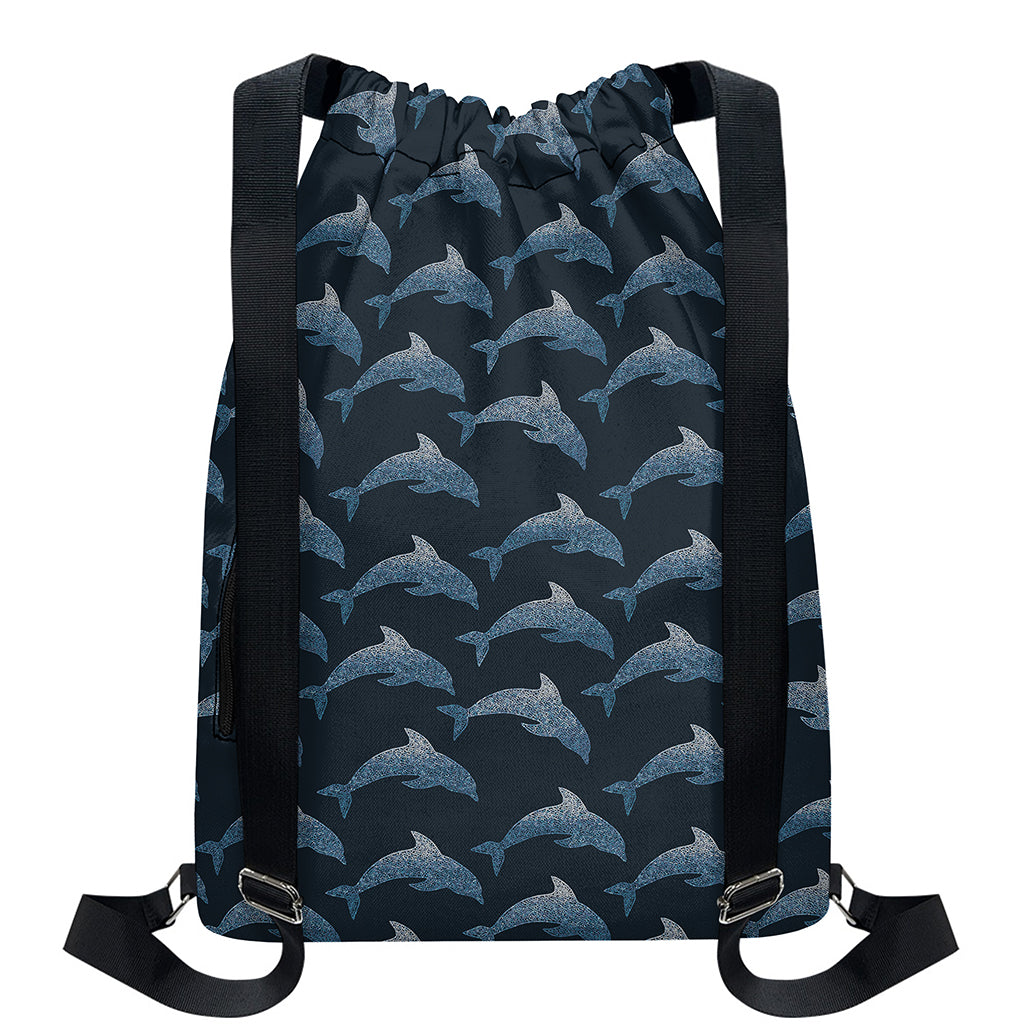 Dolphin Dot Pattern Print Drawstring Backpack