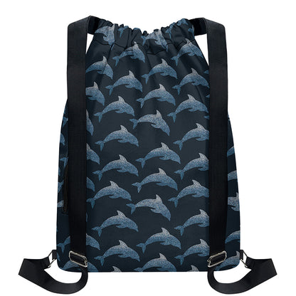 Dolphin Dot Pattern Print Drawstring Backpack
