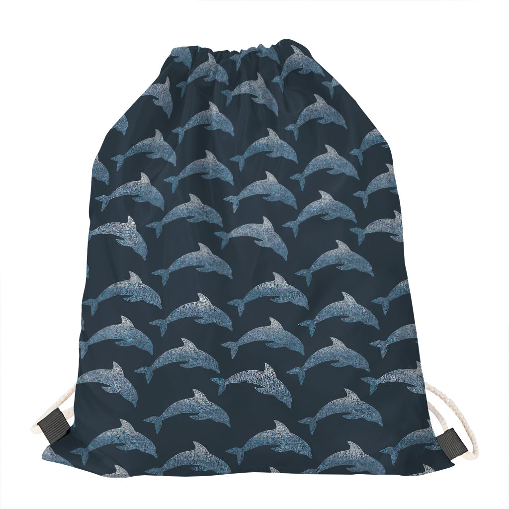 Dolphin Dot Pattern Print Drawstring Bag