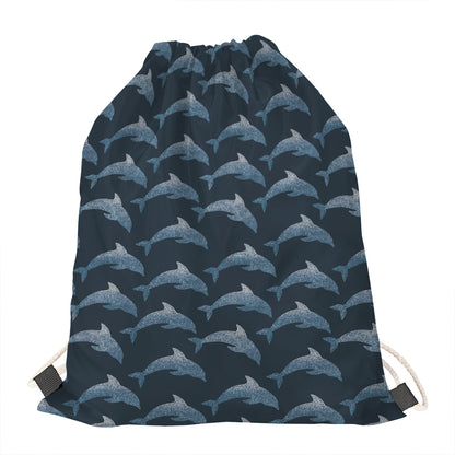 Dolphin Dot Pattern Print Drawstring Bag