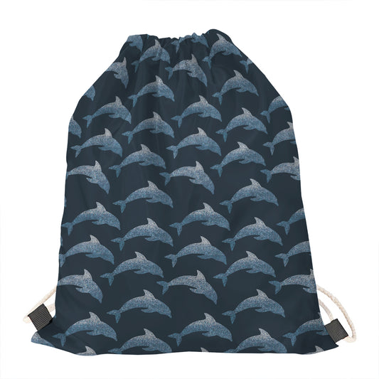 Dolphin Dot Pattern Print Drawstring Bag