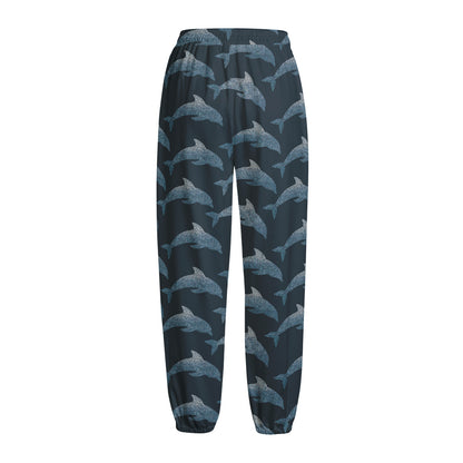 Dolphin Dot Pattern Print Fleece Lined Knit Pants