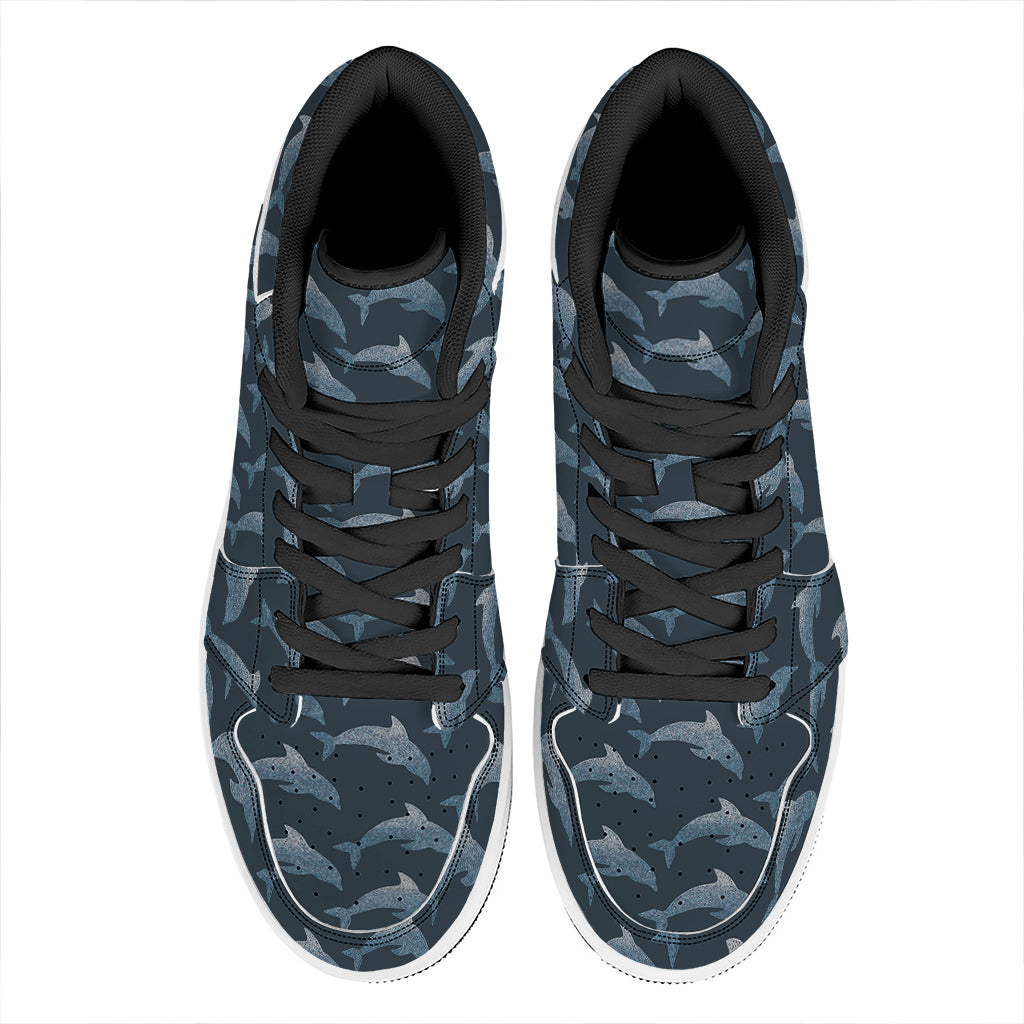 Dolphin Dot Pattern Print High Top Leather Sneakers
