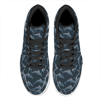 Dolphin Dot Pattern Print High Top Leather Sneakers