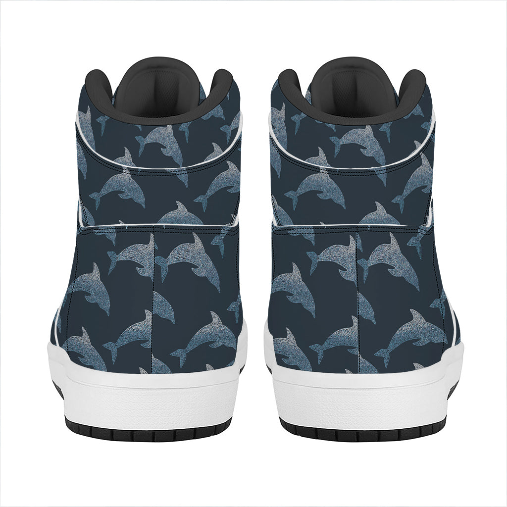 Dolphin Dot Pattern Print High Top Leather Sneakers