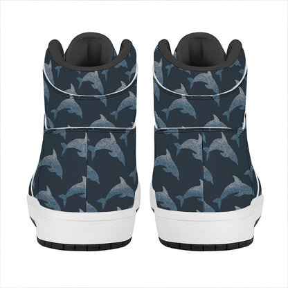 Dolphin Dot Pattern Print High Top Leather Sneakers