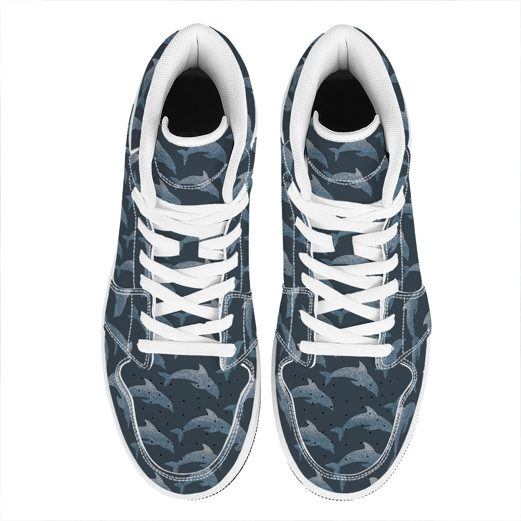 Dolphin Dot Pattern Print High Top Leather Sneakers