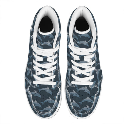 Dolphin Dot Pattern Print High Top Leather Sneakers