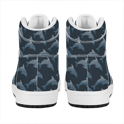 Dolphin Dot Pattern Print High Top Leather Sneakers