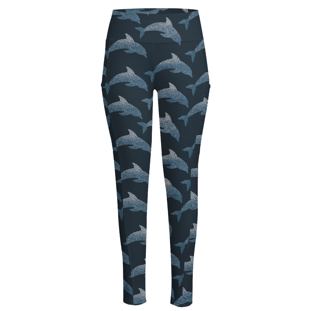 Dolphin Dot Pattern Print High-Waisted Pocket Leggings