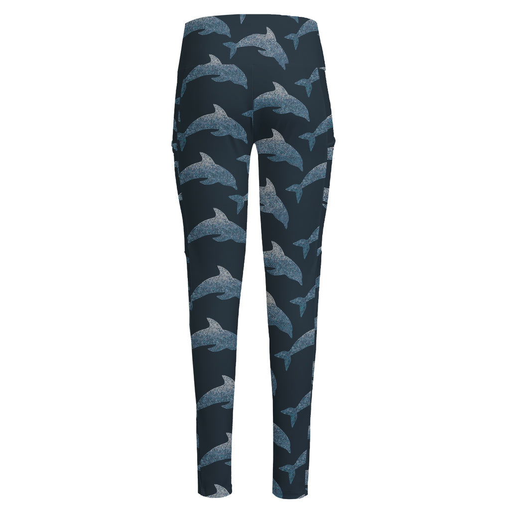 Dolphin Dot Pattern Print High-Waisted Pocket Leggings