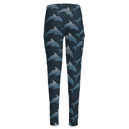 Dolphin Dot Pattern Print High-Waisted Pocket Leggings