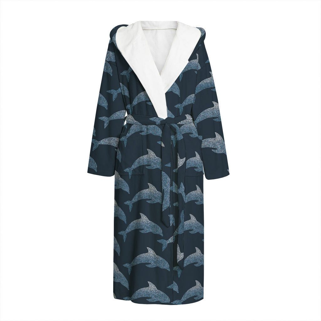 Dolphin Dot Pattern Print Hooded Bathrobe