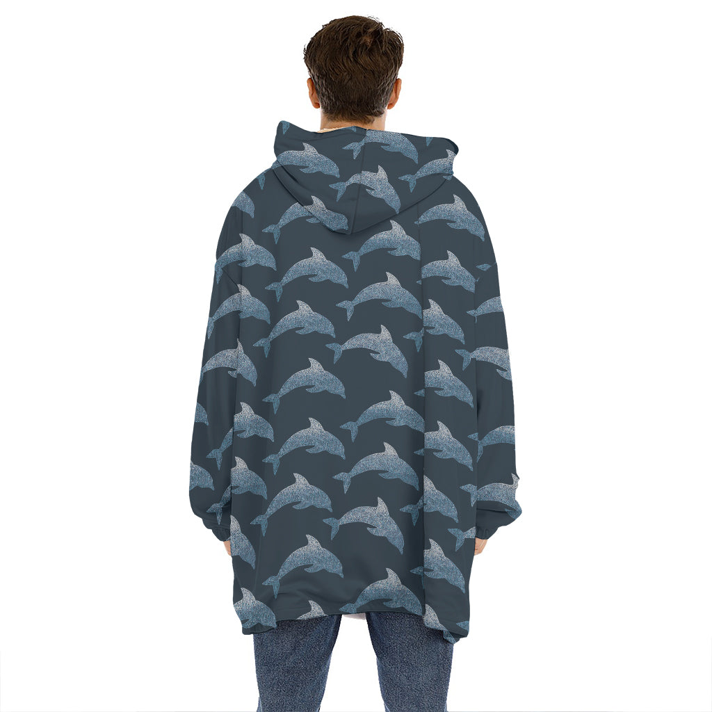 Dolphin Dot Pattern Print Hoodie Blanket