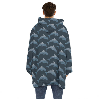 Dolphin Dot Pattern Print Hoodie Blanket