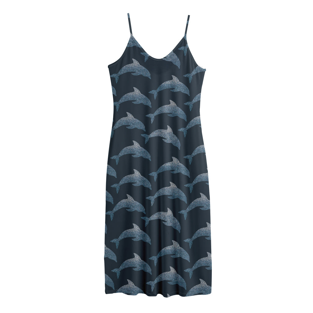 Dolphin Dot Pattern Print Jersey Midi Cami Dress