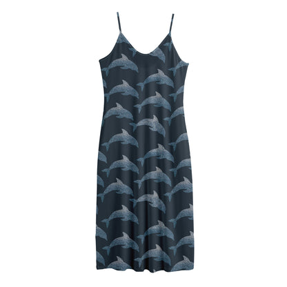 Dolphin Dot Pattern Print Jersey Midi Cami Dress