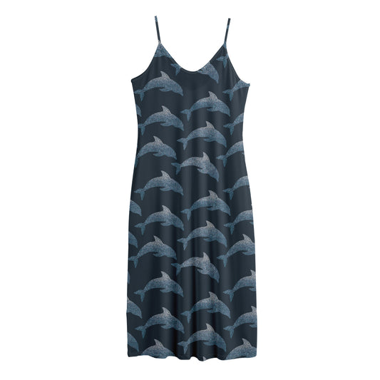 Dolphin Dot Pattern Print Jersey Midi Cami Dress
