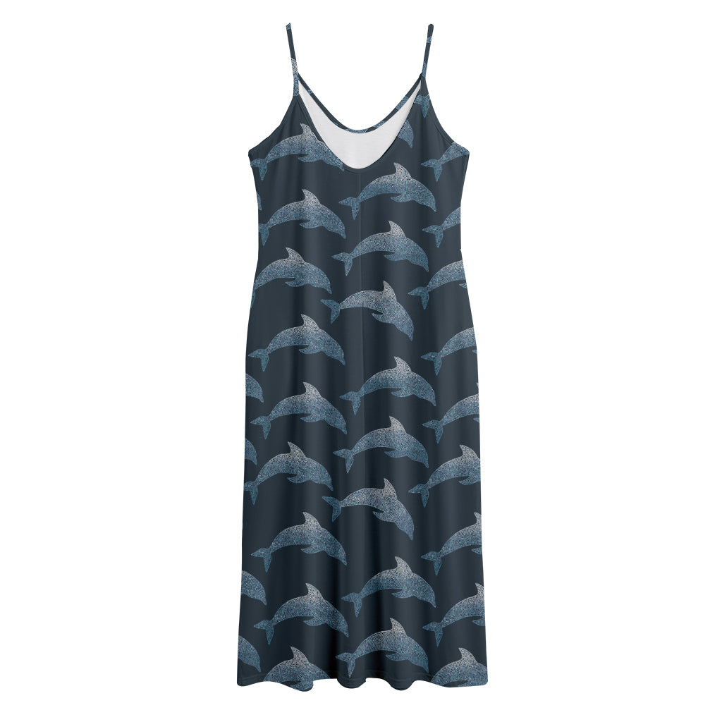 Dolphin Dot Pattern Print Jersey Midi Cami Dress