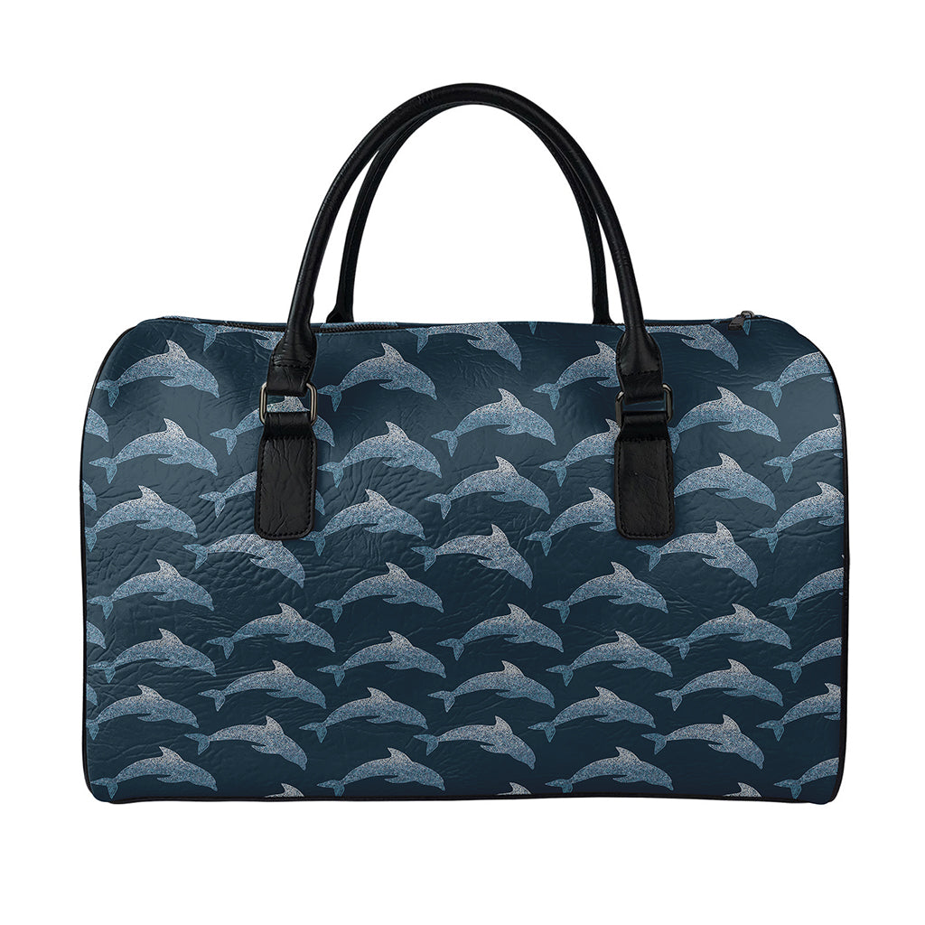 Dolphin Dot Pattern Print Leather Duffle Bag