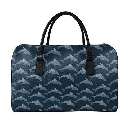 Dolphin Dot Pattern Print Leather Duffle Bag