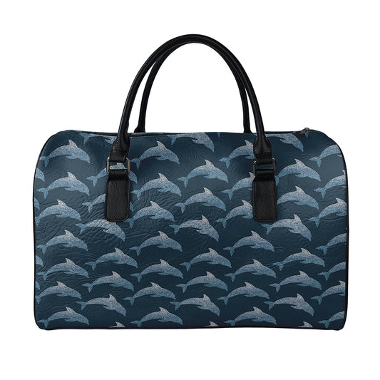 Dolphin Dot Pattern Print Leather Duffle Bag