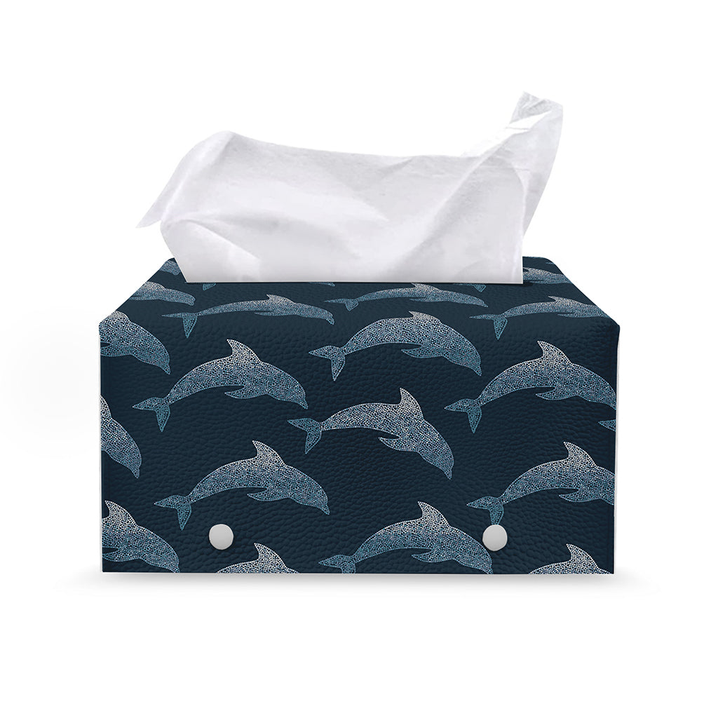 Dolphin Dot Pattern Print Leather Tissue Box Cover