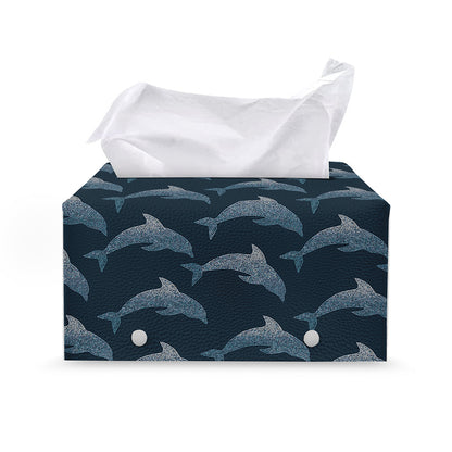 Dolphin Dot Pattern Print Leather Tissue Box Cover