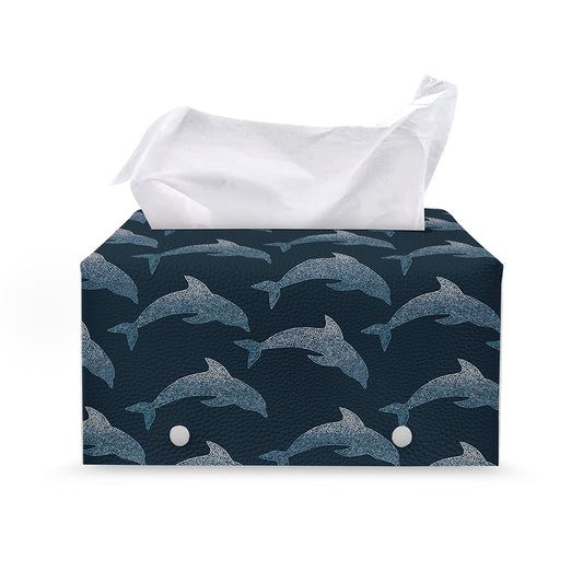 Dolphin Dot Pattern Print Leather Tissue Box Cover
