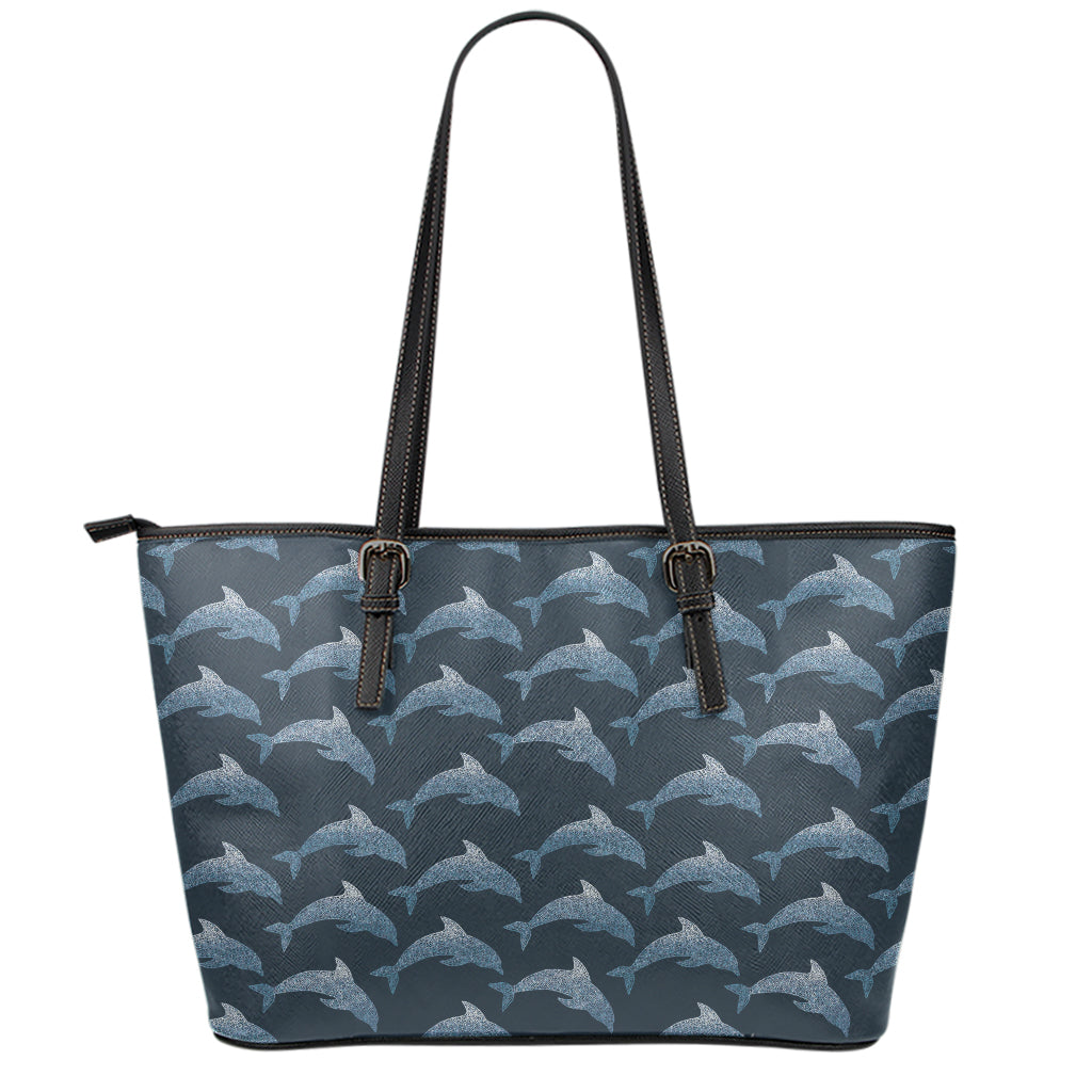 Dolphin Dot Pattern Print Leather Tote Bag