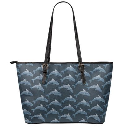 Dolphin Dot Pattern Print Leather Tote Bag