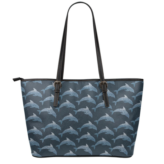 Dolphin Dot Pattern Print Leather Tote Bag