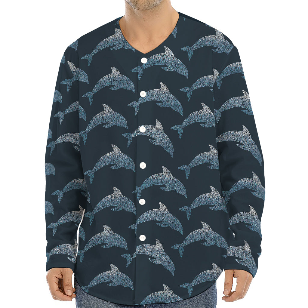 Dolphin Dot Pattern Print Long Sleeve Baseball Jersey