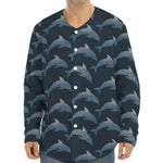 Dolphin Dot Pattern Print Long Sleeve Baseball Jersey