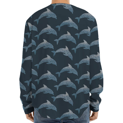 Dolphin Dot Pattern Print Long Sleeve Baseball Jersey