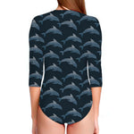 Dolphin Dot Pattern Print Long Sleeve Swimsuit