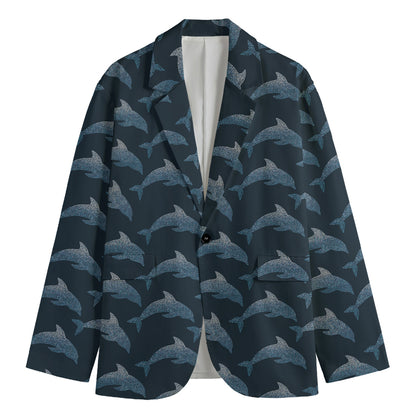 Dolphin Dot Pattern Print Men's Blazer