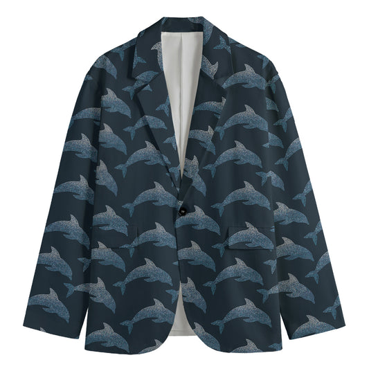 Dolphin Dot Pattern Print Men's Blazer