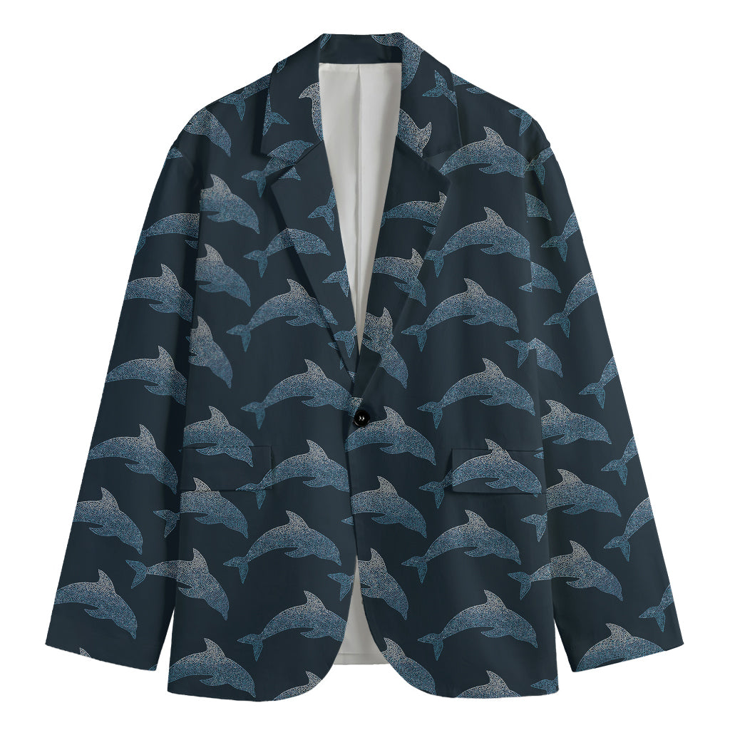 Dolphin Dot Pattern Print Men's Cotton Blazer