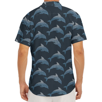 Dolphin Dot Pattern Print Men's Deep V-Neck Shirt