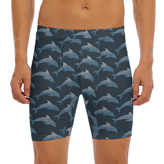 Dolphin Dot Pattern Print Men's Long Boxer Briefs
