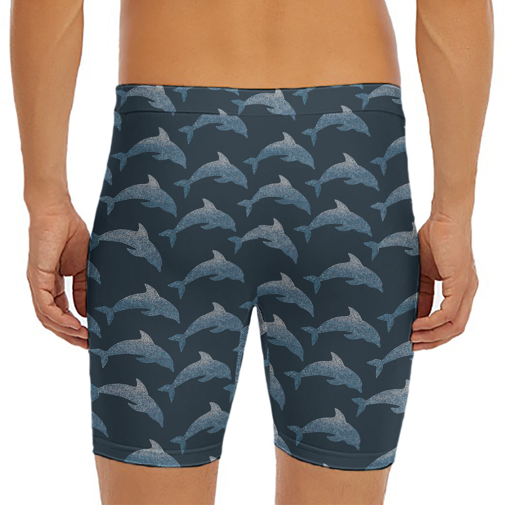 Dolphin Dot Pattern Print Men's Long Boxer Briefs