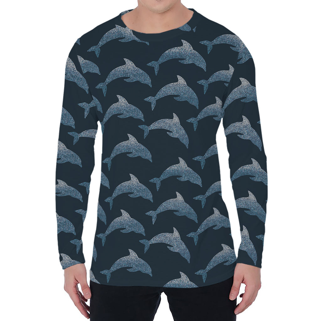 Dolphin Dot Pattern Print Men's Long Sleeve T-Shirt