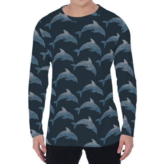 Dolphin Dot Pattern Print Men's Long Sleeve T-Shirt