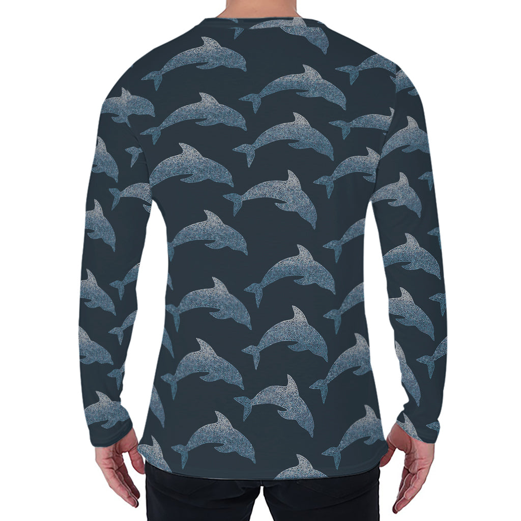 Dolphin Dot Pattern Print Men's Long Sleeve T-Shirt