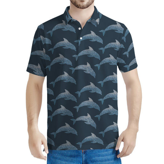 Dolphin Dot Pattern Print Men's Polo Shirt
