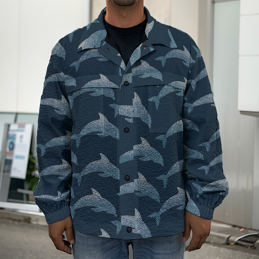 Dolphin Dot Pattern Print Men's Shirt Jacket