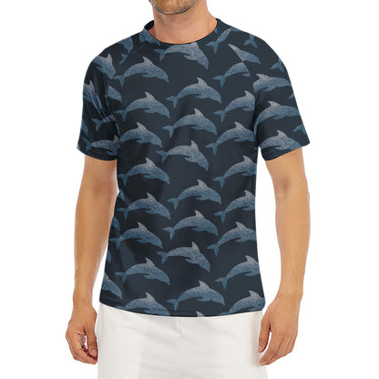 Dolphin Dot Pattern Print Men's Short Sleeve Rash Guard