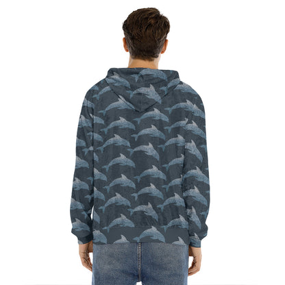 Dolphin Dot Pattern Print Men's Velvet Pullover Hoodie