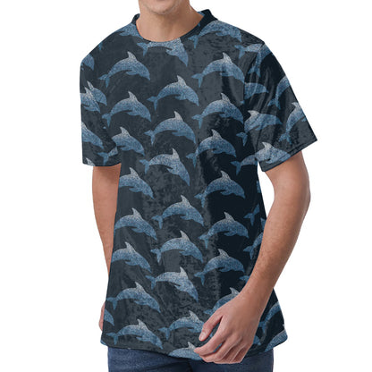 Dolphin Dot Pattern Print Men's Velvet T-Shirt
